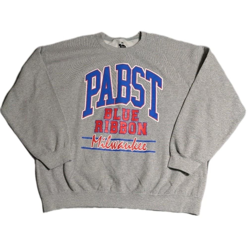 Pabst Blue Ribbon Milwaukee Crewneck Sweatshirt Mens XL Gray Beer Logo Graphic‎